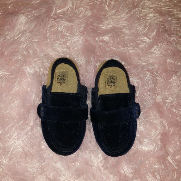 Zara Other - Zara Navy Blue Suede Fur Loafers